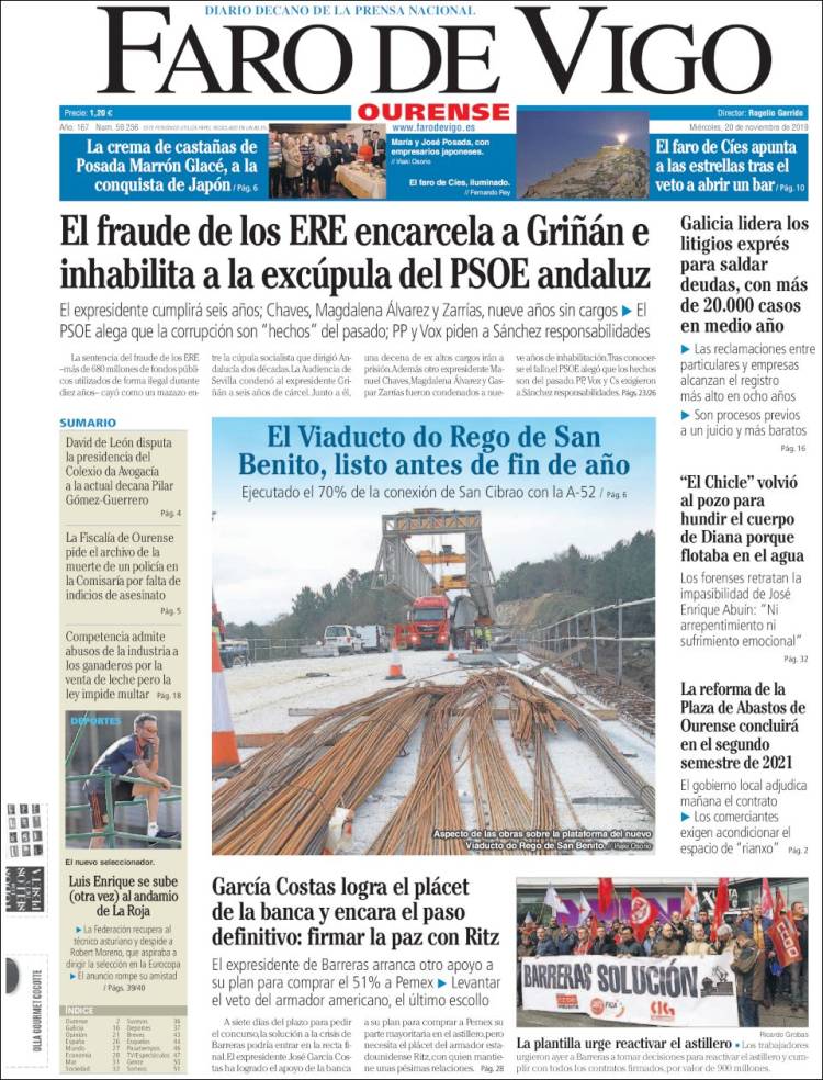 Portada de El Faro de Vigo - Ourense (España)