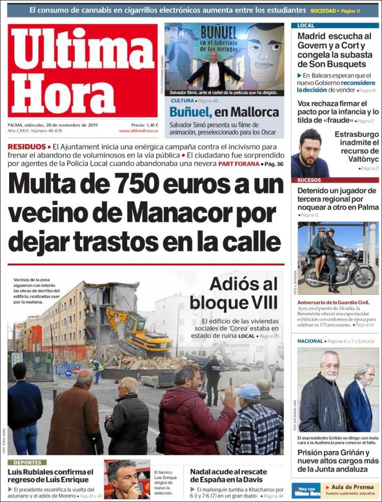 Portada de Última Hora (España)