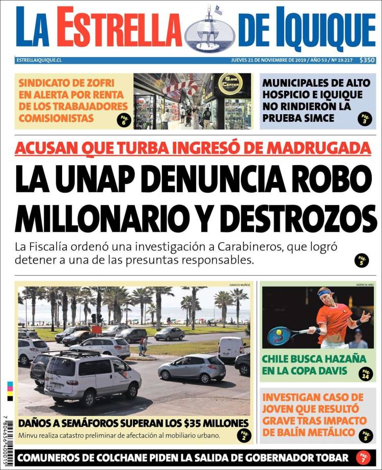 Portada de La Estrella de Iquique (Chile)