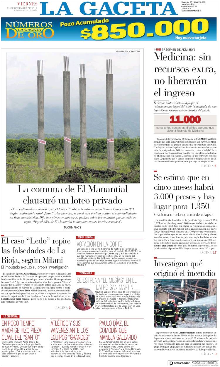 Portada de La Gaceta (Argentina)