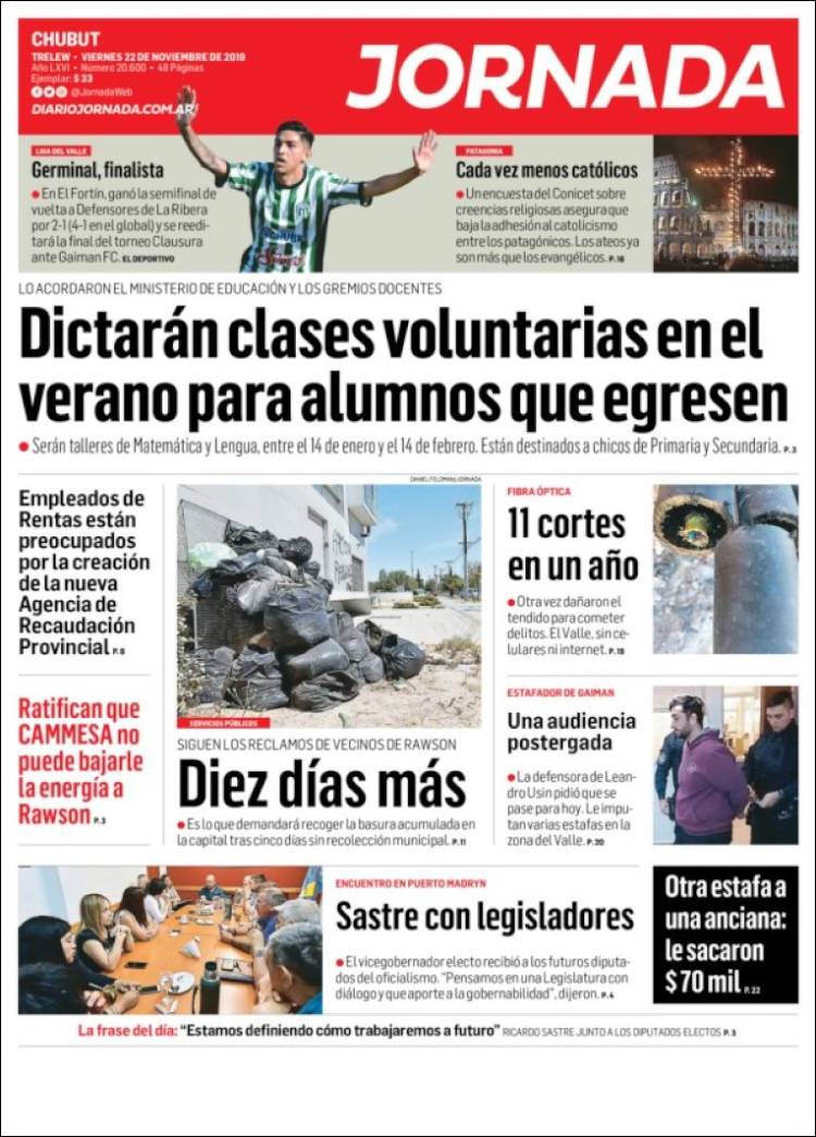 Portada de Diario Jornada en la Patagonia (Argentina)