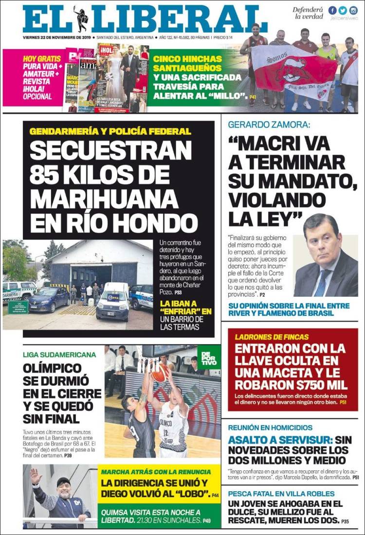 Portada de Diario El Liberal (Argentina)