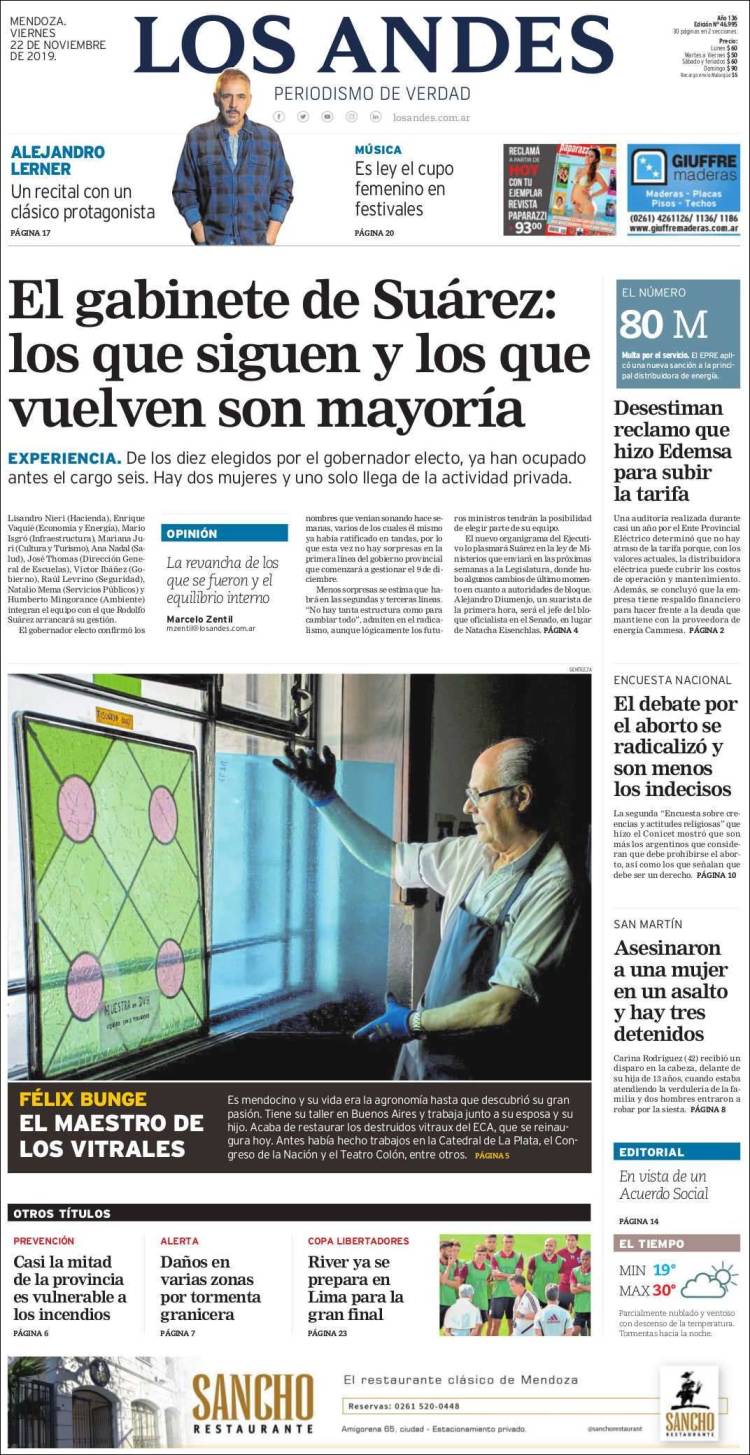 Portada de Los Andes - Mendoza (Argentina)