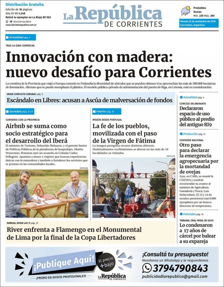 Portada de La República de Corrientes (Argentina)