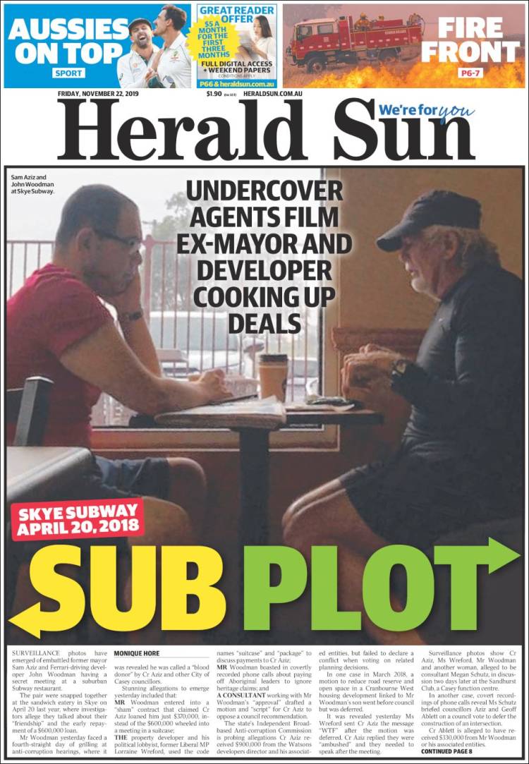Portada de Herald Sun (Australia)