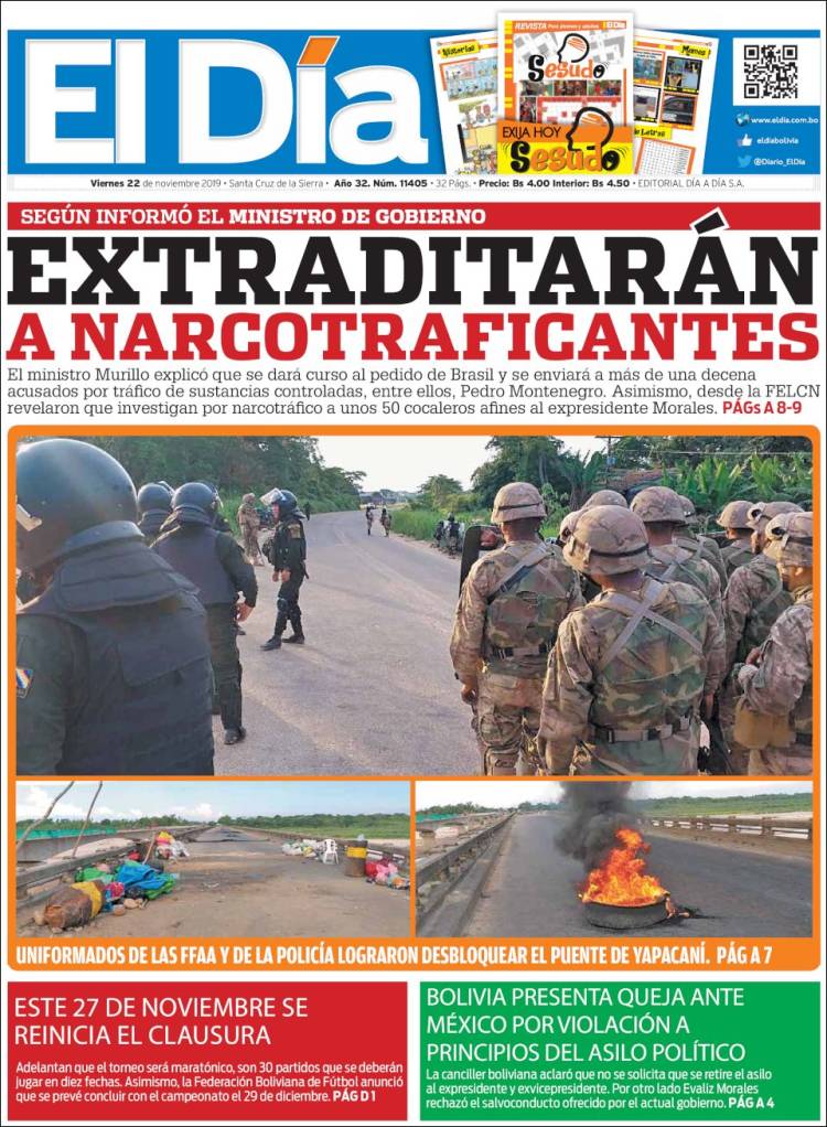 Portada de El Día (Bolivia)