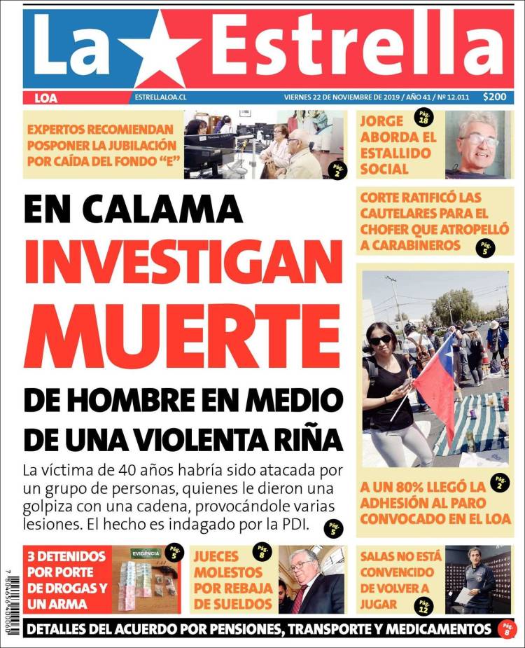 Portada de La Estrella de Loa (Chile)