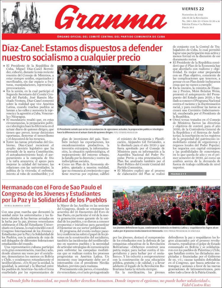 Portada de Granma (Cuba)