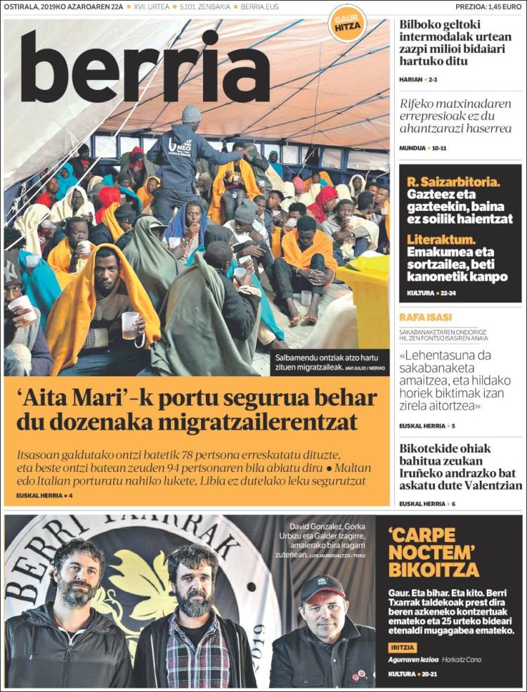 Portada de Berria (España)