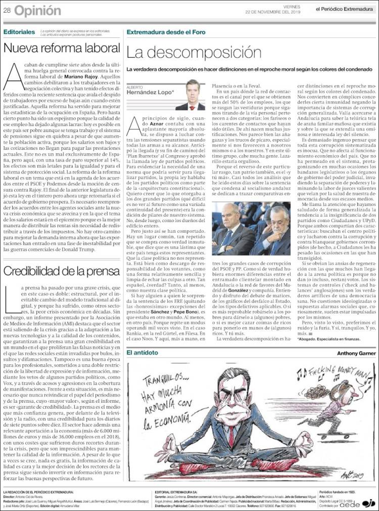 Portada de El Periódico de Extremadura (España)