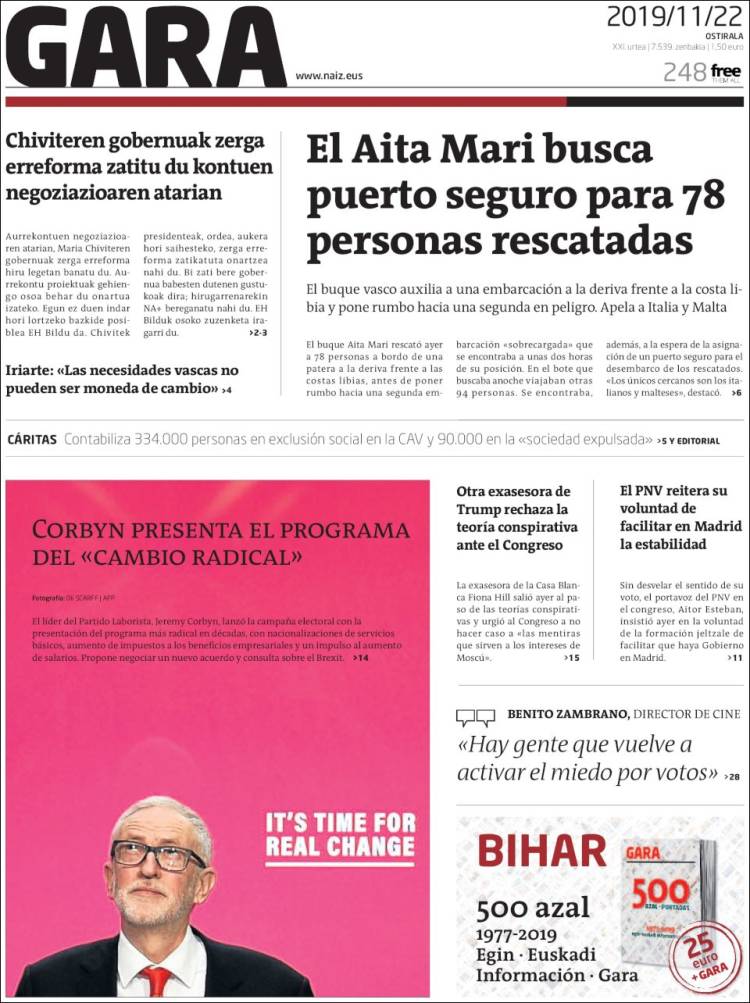 Portada de Gara (España)