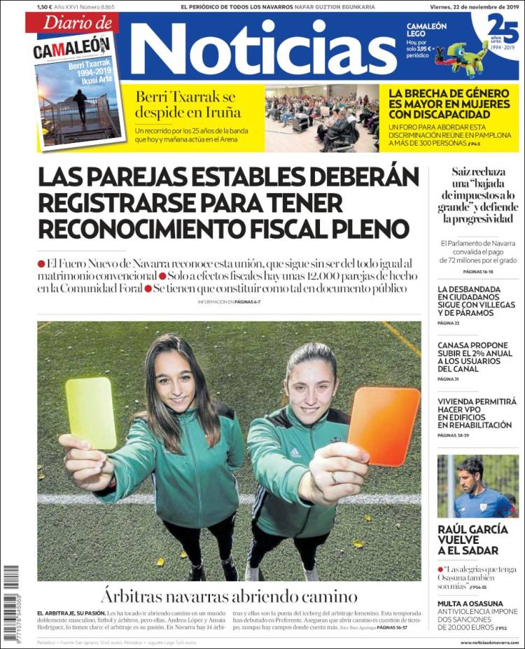 Portada de Noticias de Navarra (Spain)