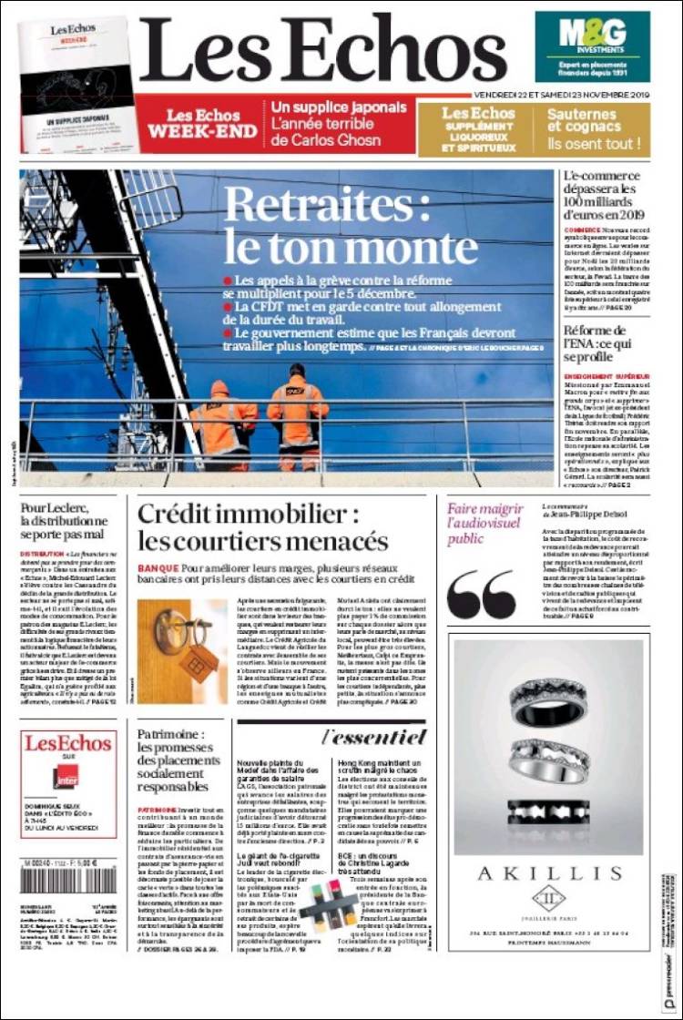 Portada de Les Echos (Francia)