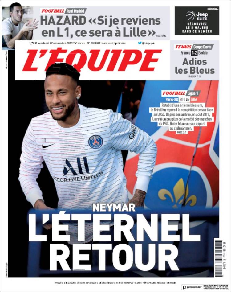 Portada de L'Equipe (Francia)