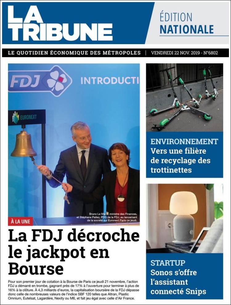Portada de La Tribune (Francia)