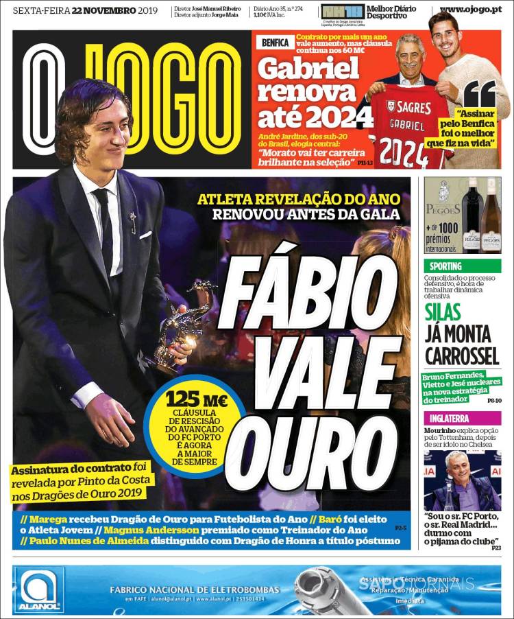 Portada de O Jogo (Portugal)