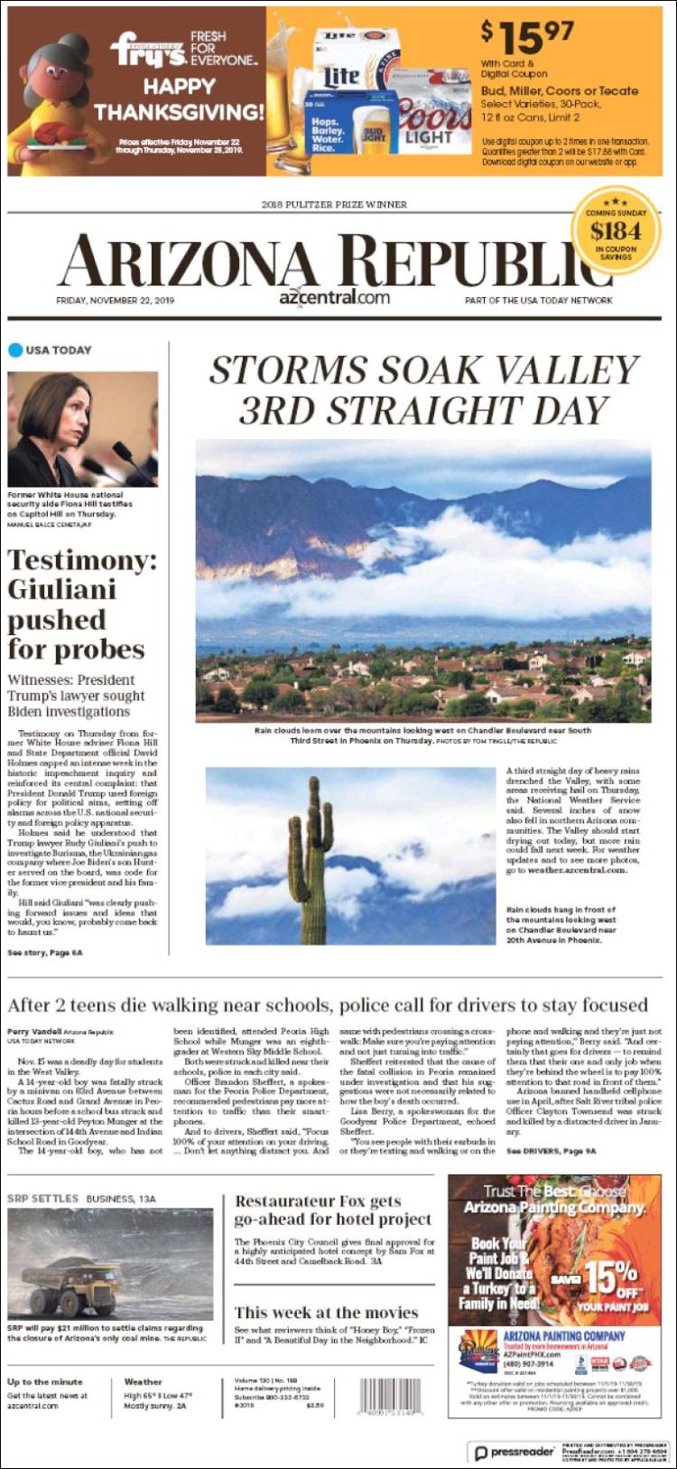 Portada de Arizona Republic News (USA)