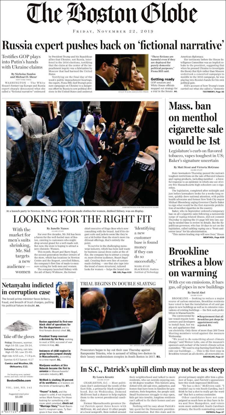 Portada de Boston Globe (USA)