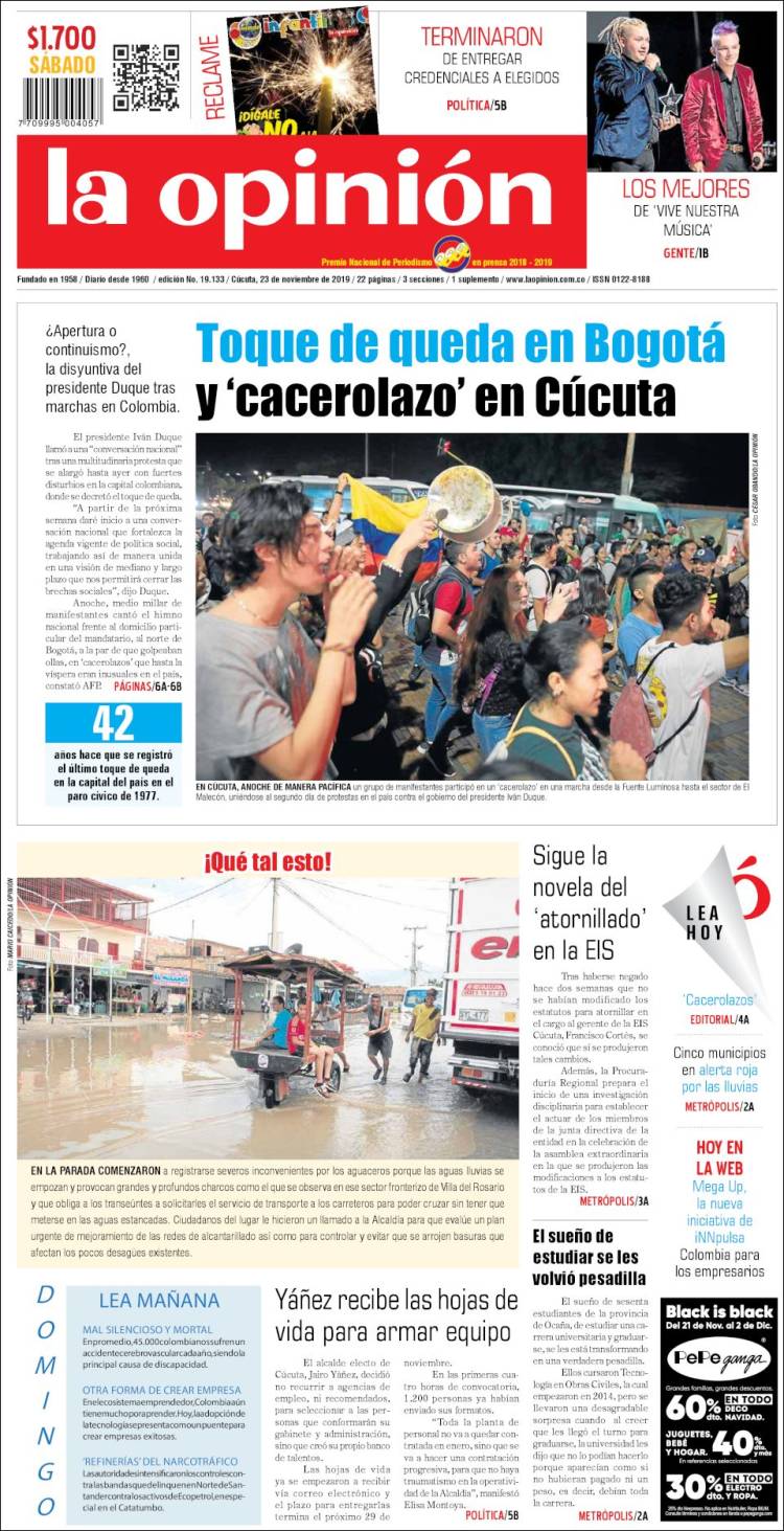 Portada de Diario La Opinion (Colombia)