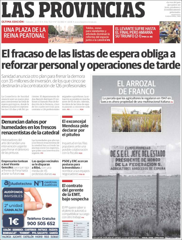 Portada de Las Provincias (Espa&ntilde;a)