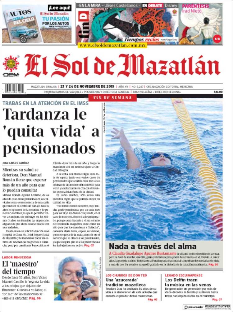 Portada de El Sol de Mazatlán (M&eacute;xico)