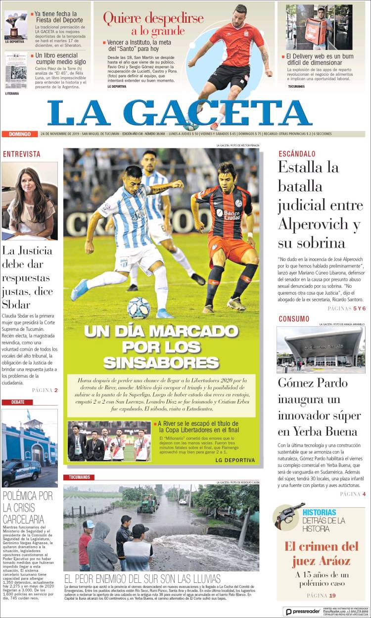 Portada de La Gaceta (Argentina)