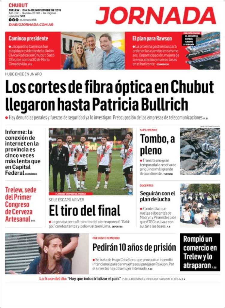 Portada de Diario Jornada en la Patagonia (Argentina)