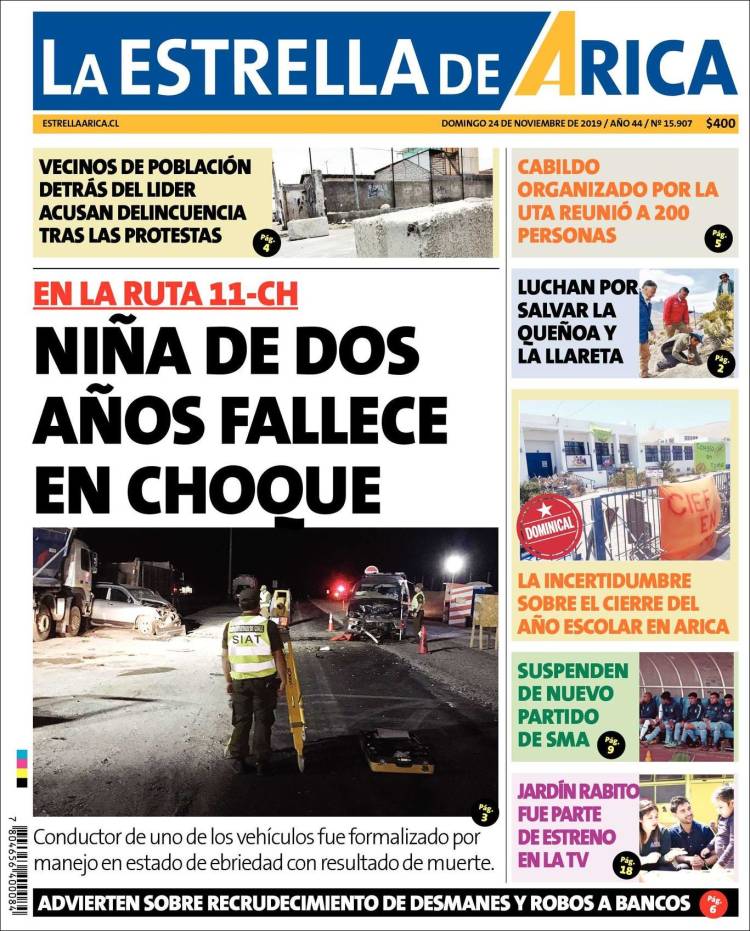 Portada de La Estrella de Arica (Chile)
