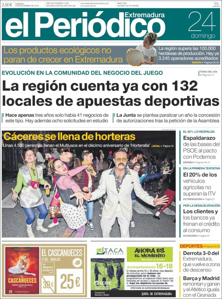 Portada de El Periódico de Extremadura (España)