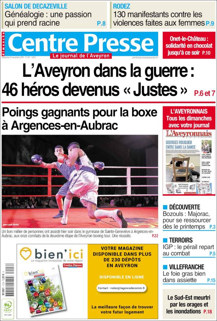 Portada de Centre Presse (Francia)