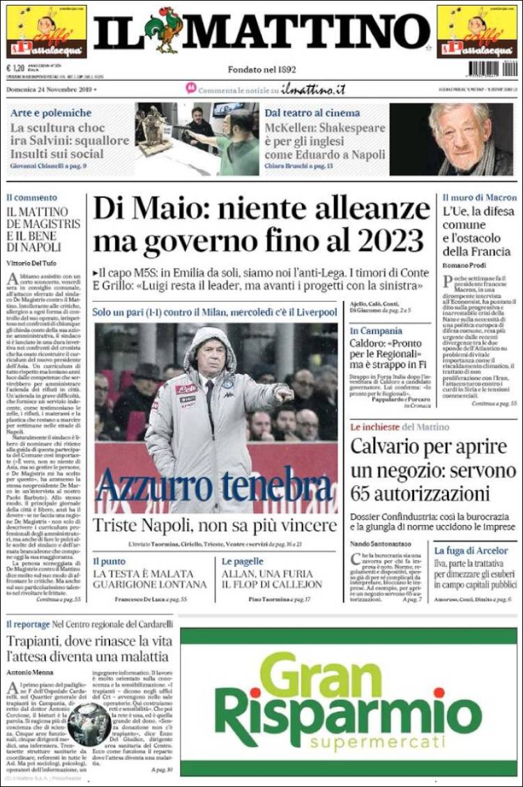 Portada de Il Mattino (Italia)