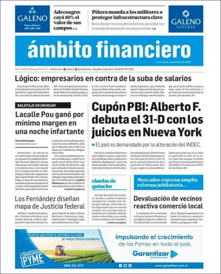 Portada de Diario Ambito Financiero (Argentina)
