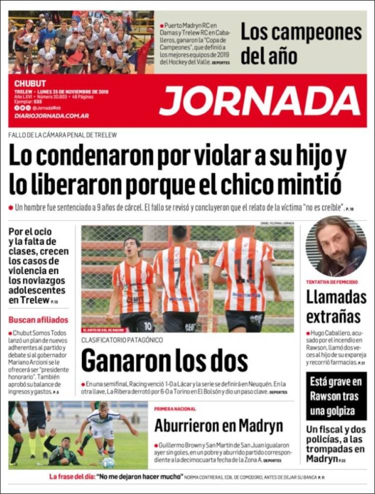 Portada de Diario Jornada en la Patagonia (Argentina)
