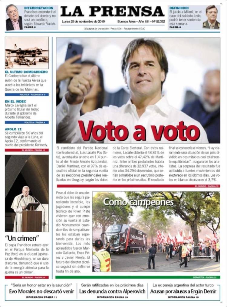 Portada de La Prensa (Argentina)