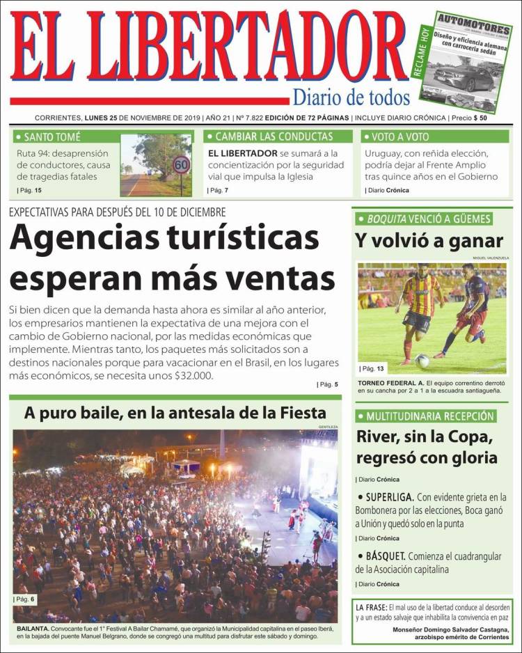 Portada de Diario El Libertador (Argentina)