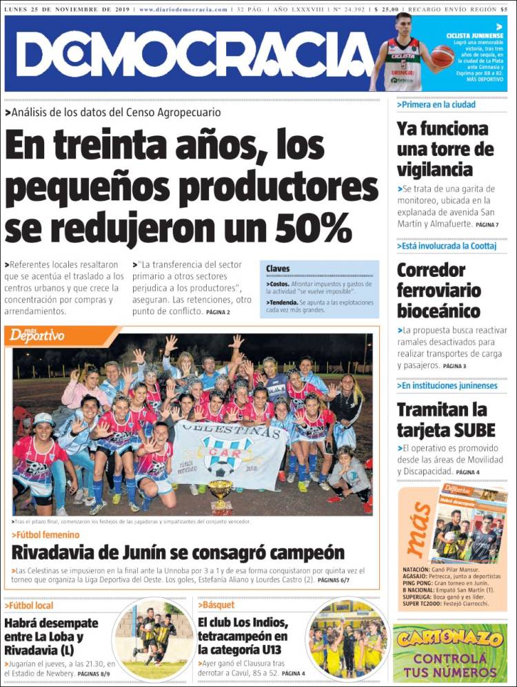 Portada de Diario Democracia (Argentina)