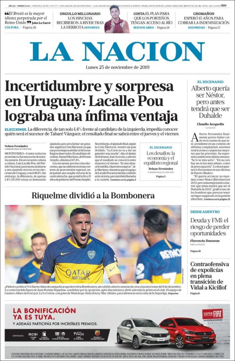 Portada de La Nación (Argentina)