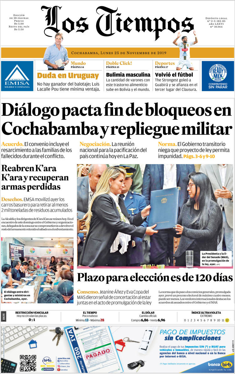 Portada de Los Tiempos (Bolivia)
