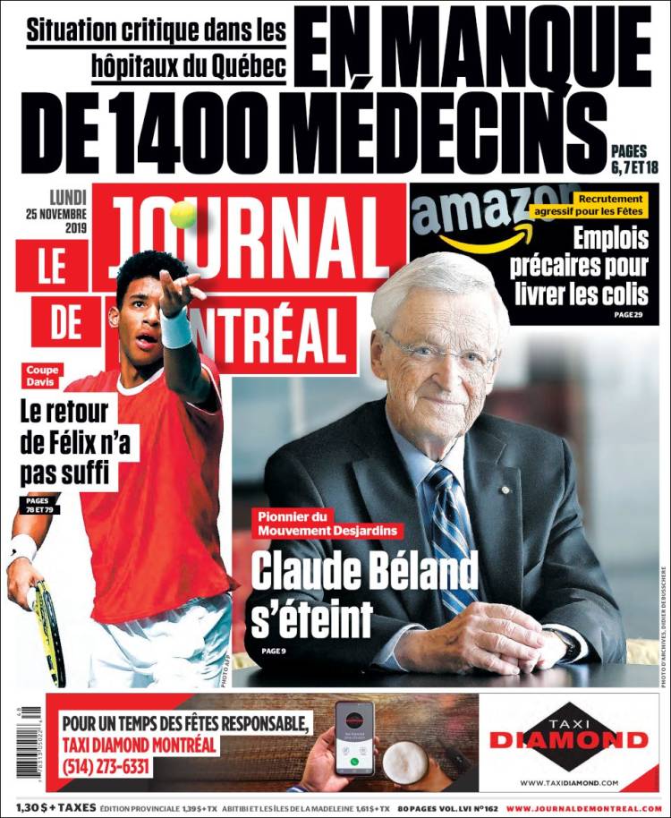 Portada de Le Journal de Montréal (Canadá)