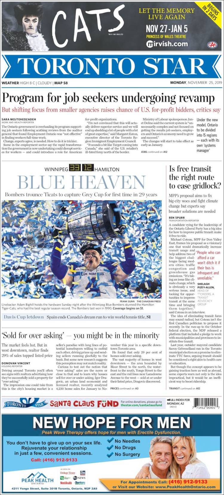 Portada de The Toronto Star (Canadá)