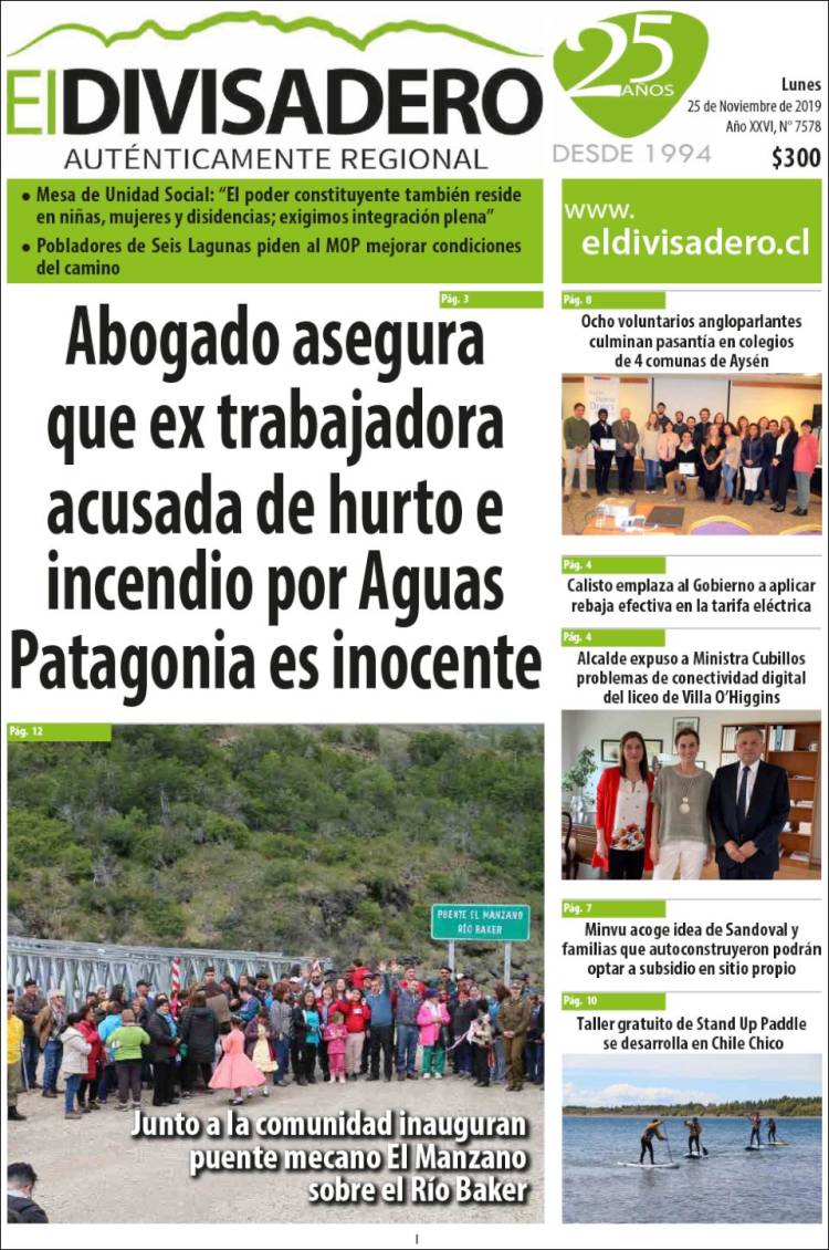 Portada de Diario El Divisadero (Chile)