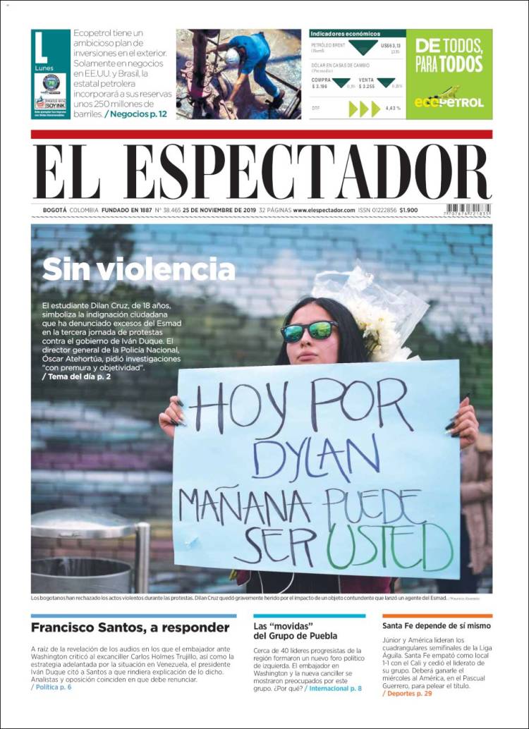 Portada de El Espectador (Colombia)