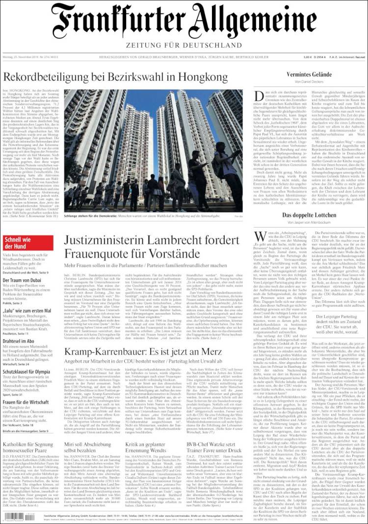 Portada de Frankfurter Allgemeine (Alemania)