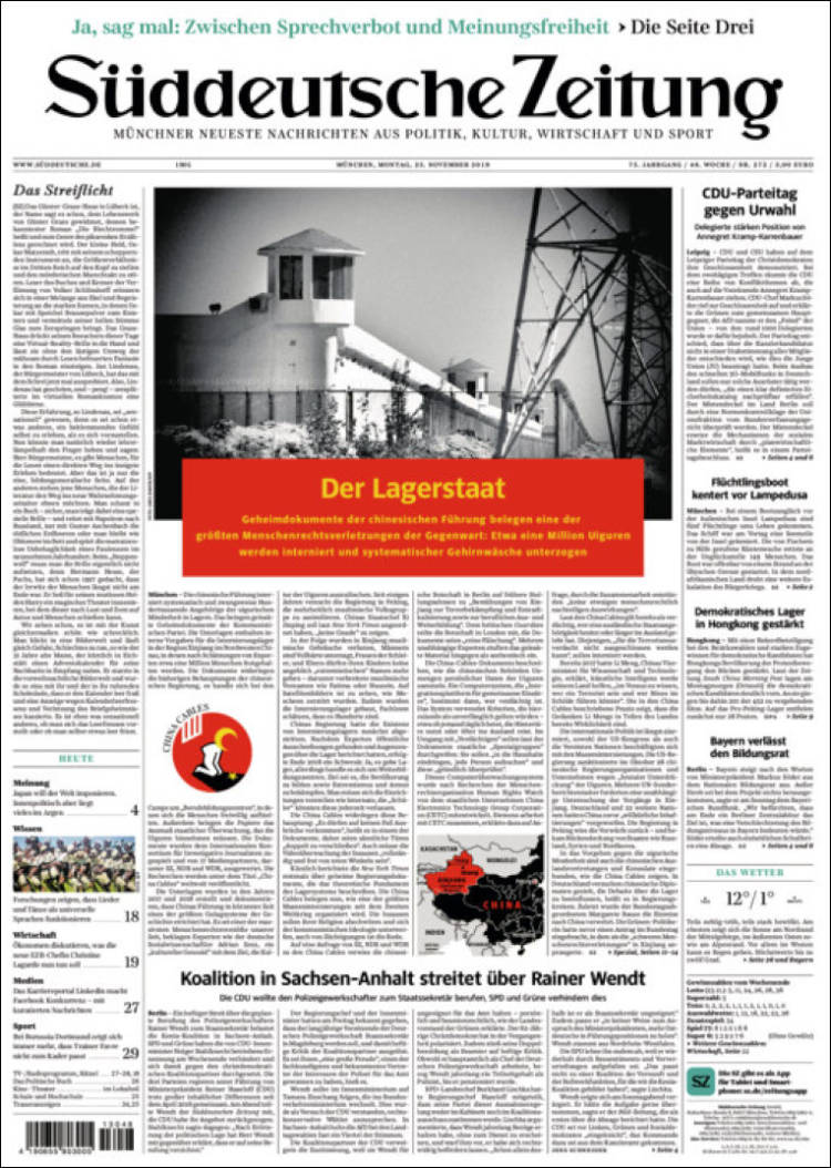 Portada de Sueddeutsche (Alemania)