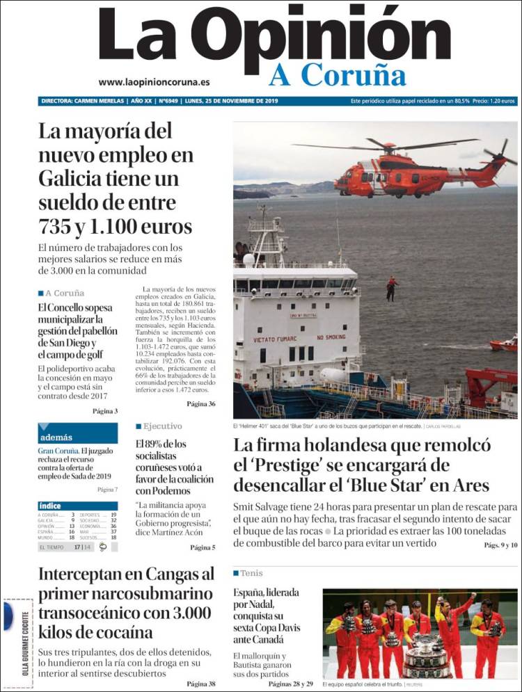 Portada de La Opinión de A Coruña (España)