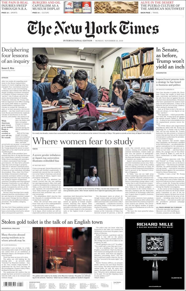 Portada de International New York Times (Europa)