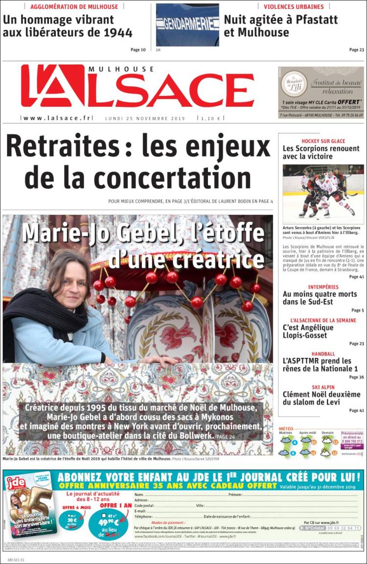 Portada de Journal L'Alsace (Francia)