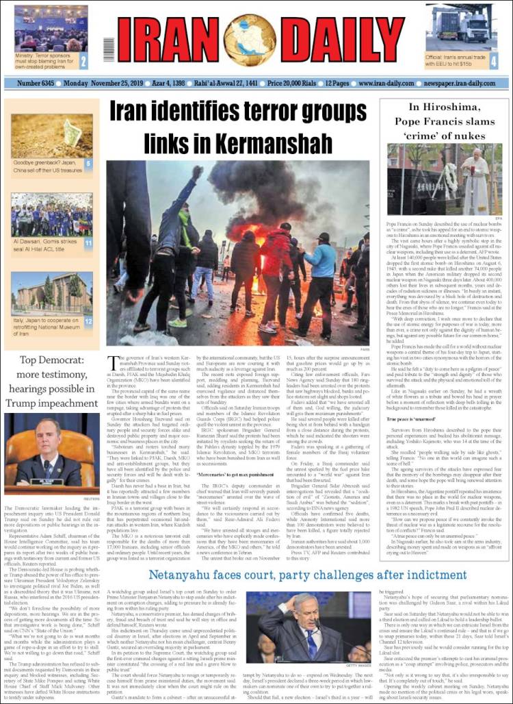 Portada de Iran Daily (Ir&aacute;n)