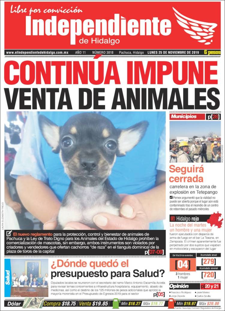 Portada de El Independiente de Hidalgo (M&eacute;xico)