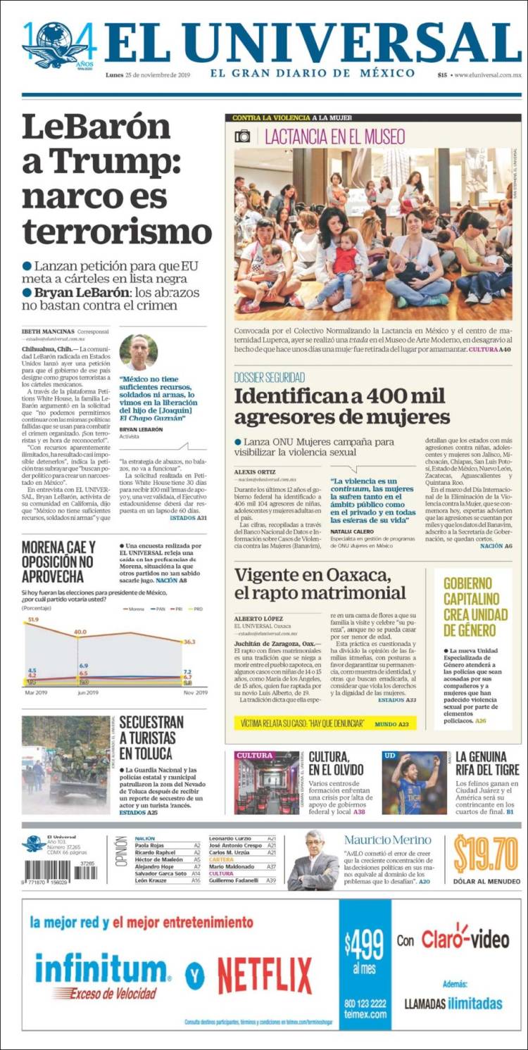 Portada de El Universal (M&eacute;xico)